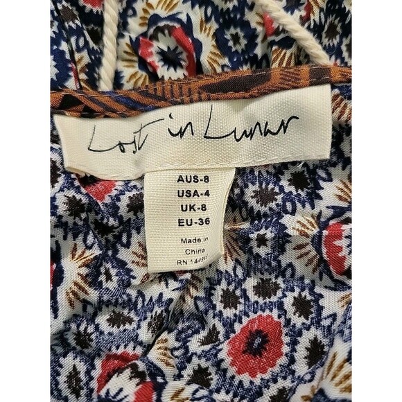 Lost In Lunar Sangria Romper Sz 4 100% Cotton Floral Long Sleeve Bohemian Casual - Picture 3 of 11